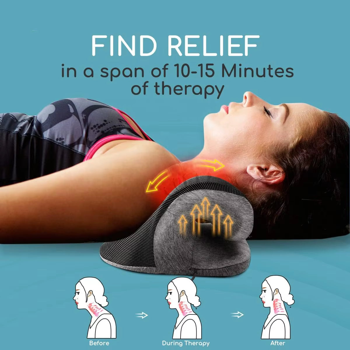 Phenitech Heated Neck Stretcher, Portable Cordless Neck Shoulder Cervical Traction Device Massage Pillow with Graphene Heating